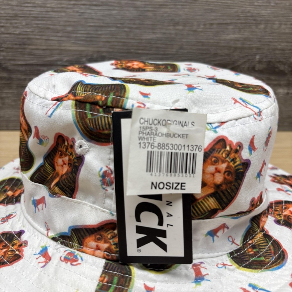 Original Chuck Hat Bucket Fitted One Size White Cat Pharaoh Allover Print NWT - Picture 4 of 12